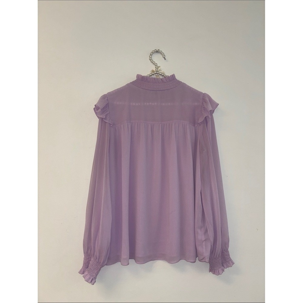 Ann Taylor Lavender Smocked Ruffle-Shoulder Blouse - Picture 5 of 7